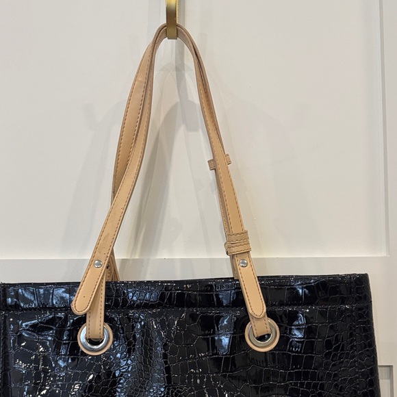 Jessica Elegant Black Tote with Tan Straps - Picture 10 of 11